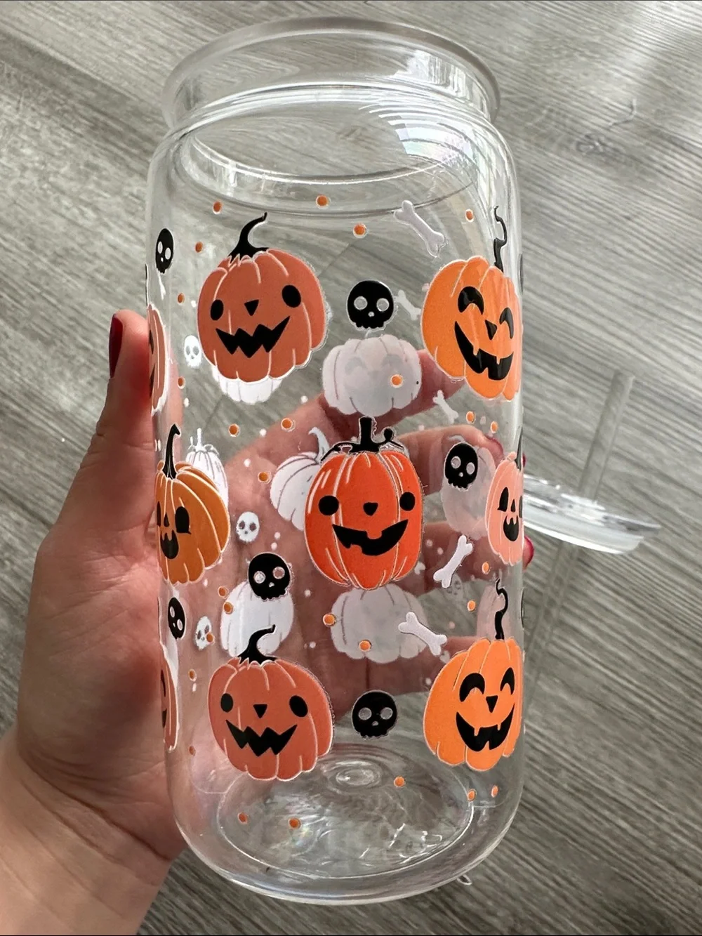 Halloween Pumpkin plastic cup with Straw - Orange Pumpkin Design